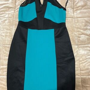 Forever 21 Teal and Black One-Shoulder Sheath Dress